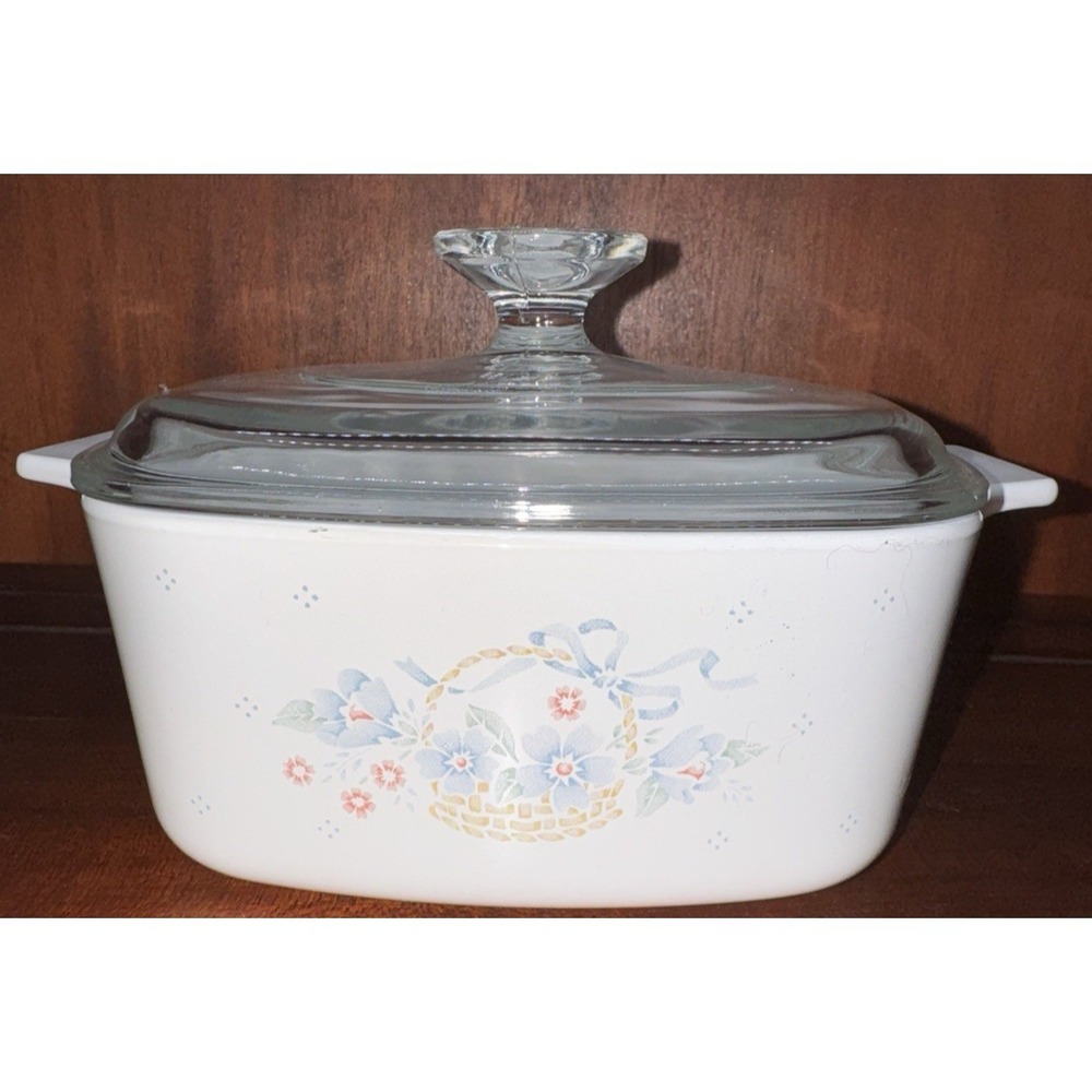 Vintage CorningWare Floral Basket A-1 1/2 B White‎ Casserole Dish 1.5L Glass Lid